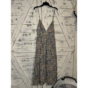 Storia Floral Maxi Dress Size L Multicolor V Neck Strappy Tiered Flowy Boho Chic